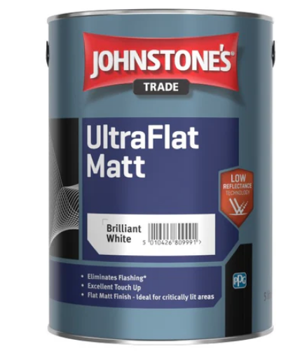 Johnstone’s Trade Ultra Flat Matt 5L paint can for ceilings and walls