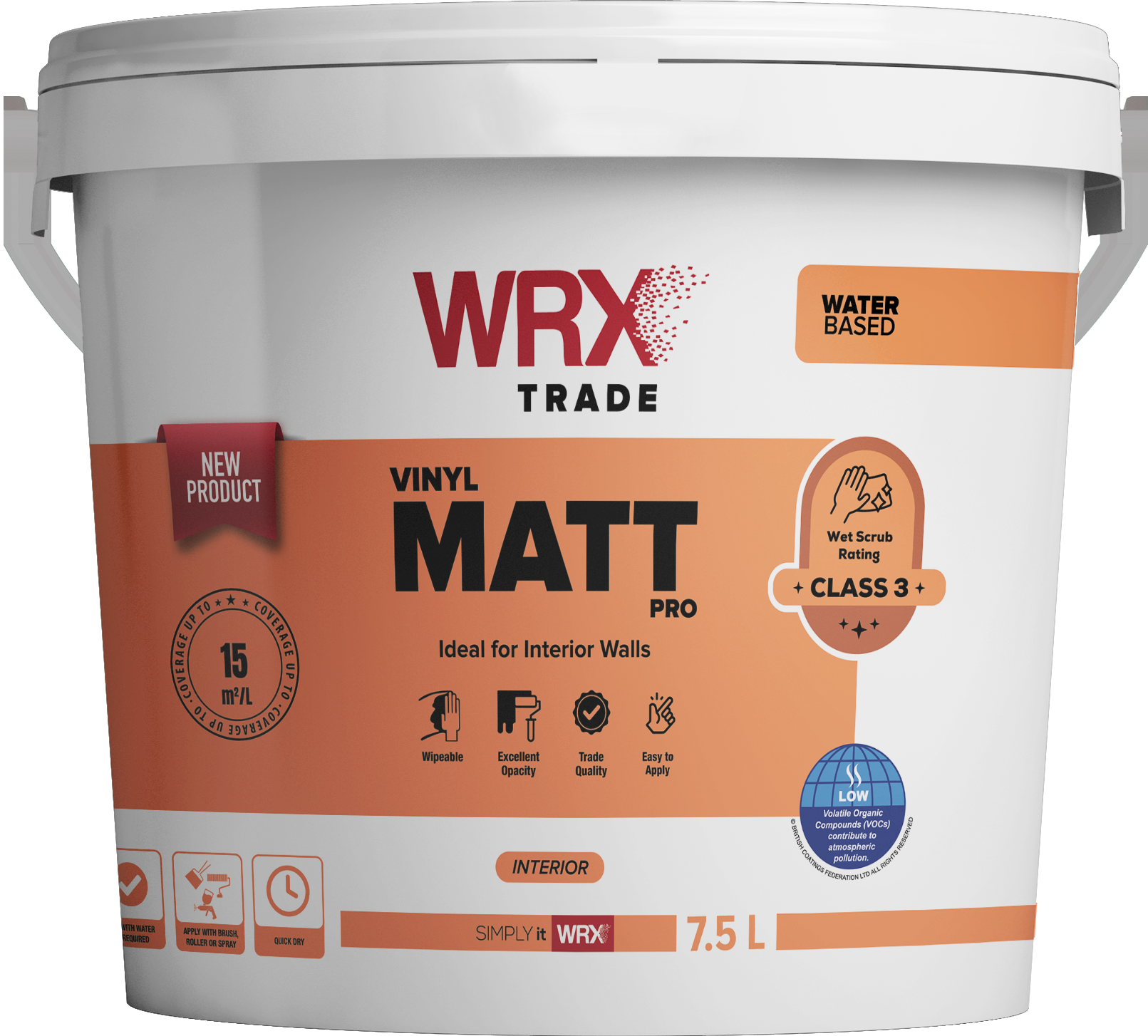 WRX Vinyl Matt Pro 7.5L tub – washable matt wall paint